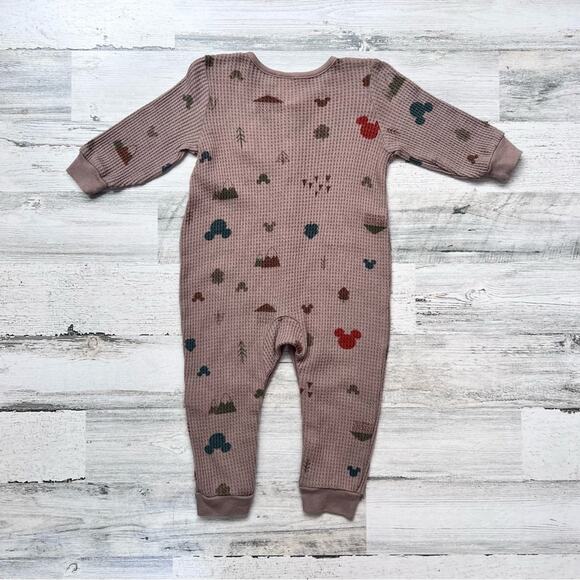 Disney Baby Romper Boys Size 18M Beige Mickey Mouse Waffle Knit Snap Front - Picture 6 of 7